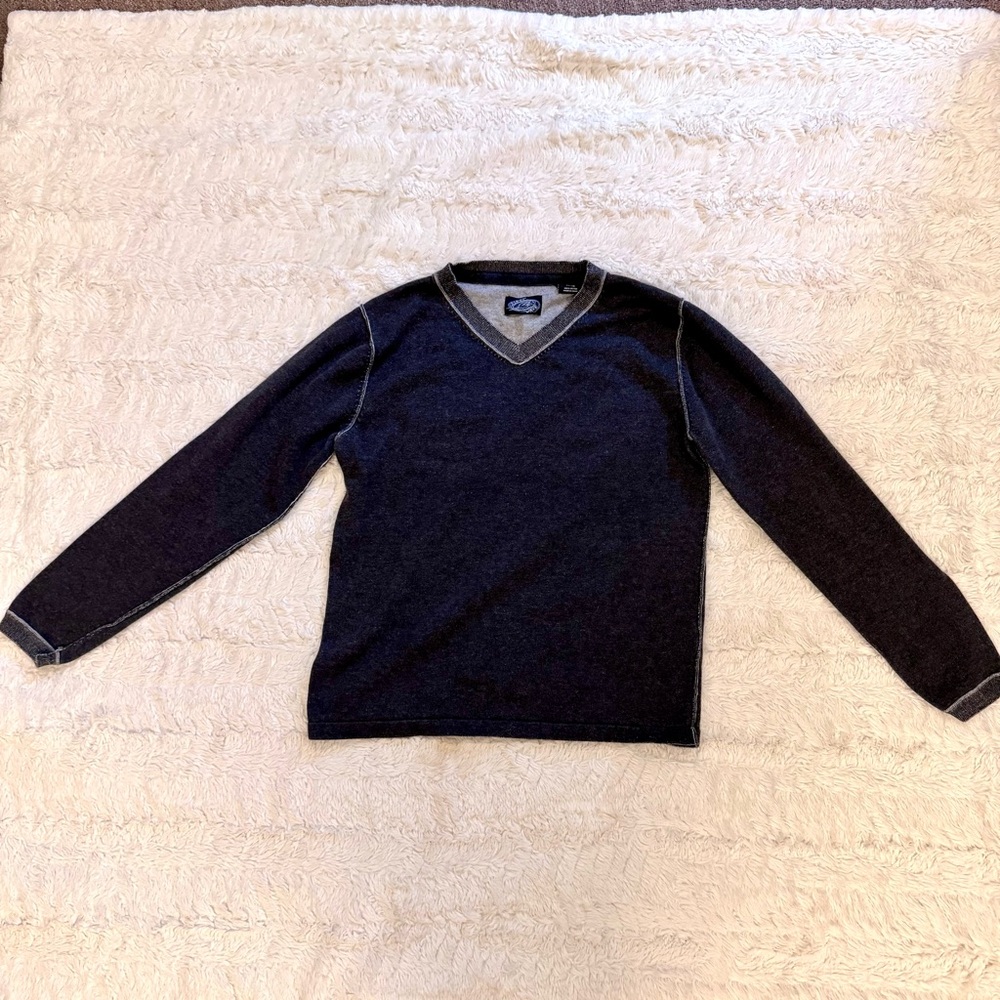 First Wave Kids 14/16 Gray Cotton V-Neck Sweater Exposed Seam or Womens S